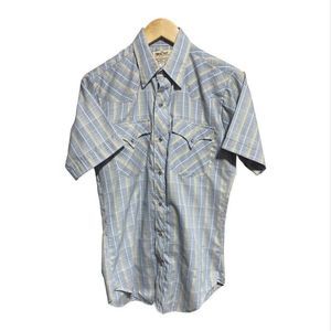 Flying R Ranchwear Mens Vintage Gray Plaid Western Shirt Pearl Snap Small